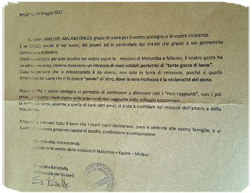 Ringraziamento suore poverelle