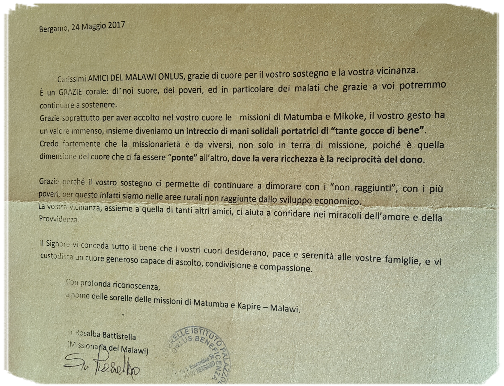Ringraziamento suore poverelle